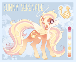 Size: 1967x1602 | Tagged: safe, artist:ezzerie, oc, oc only, oc:sunny serenade, angel, pegasus, pony, female, lyre, mare, musical instrument, reference sheet, solo