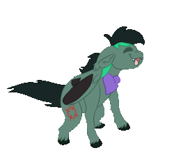 Size: 611x576 | Tagged: safe, alternate character, alternate version, artist:euspuche, oc, oc only, oc:target strike, bat pony, pony, animated, bandana, bat pony oc, commission, dance 'til you're dead, dance till you die dog, dancing, ear piercing, earring, fangs, gif, jewelry, piercing, simple background, solo, transparent background, ych result