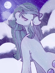 Size: 1536x2048 | Tagged: safe, artist:rare-apples, marble pie, earth pony, pony, g4, 2d, digital art, eyes closed, female, floppy ears, long mane, looking up, mare, night, snow, snowfall, solo, winter