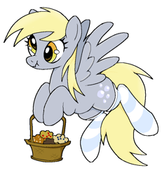 Size: 738x798 | Tagged: safe, artist:muffinz, derpy hooves, pegasus, pony, g4, basket, clothes, food, muffin, simple background, socks, solo, striped socks, white background