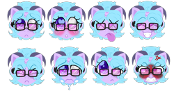 Size: 3297x1725 | Tagged: safe, artist:crazysketch101, oc, oc only, oc:melody mortis, pony, angry, blushing, crying, dead, emoji, glasses, happy, heart, heart eyes, horns, sad, simple background, solo, suspicious, transparent background, wingding eyes, x eyes