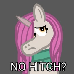 Size: 1000x1000 | Tagged: safe, artist:iarmista, primrose (g5), pony, unicorn, g5, clothes, female, gray background, hair over one eye, implied hitch trailblazer, mare, meme, no bitches?, ponified meme, sad, scarf, simple background, solo