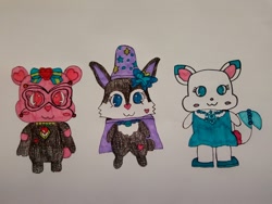 Size: 2080x1560 | Tagged: safe, artist:ruinardkevin, semi-anthro, bayonetta, cape, clothes, cosplay, costume, crossover, great and powerful, hat, jewelpet, larimar (jewelpet), luea, rosa, traditional art, trixie's cape, trixie's hat