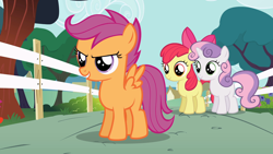 Size: 1920x1080 | Tagged: safe, screencap, apple bloom, scootaloo, sweetie belle, earth pony, pegasus, pony, unicorn, flight to the finish, g4, season 4, apple bloom's bow, blank flank, bow, cute, cutie mark crusaders, female, filly, foal, hair bow, horn, small wings, trio, trio female, wings