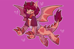 Size: 3000x2000 | Tagged: safe, artist:k0br4, oc, oc only, oc:flare blaze, dracony, dragon, hybrid, pony, claws, clothes, dracony oc, dragon tail, female, flying, high res, horns, hybrid oc, looking at you, simple background, smiling, smiling at you, solo, tail, wings
