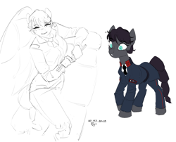 Size: 1851x1499 | Tagged: safe, artist:egil, oc, oc only, oc:chanson, earth pony, pony, anthro, anthro with ponies, clothes, female, mare, simple background, sketch, uniform, white background
