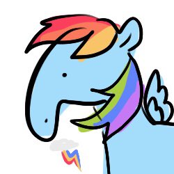Size: 250x250 | Tagged: safe, artist:violet_drawss, rainbow dash, pegasus, pony, g4, long muzzle, satire, simple background, solo, stylistic suck, white background, wings