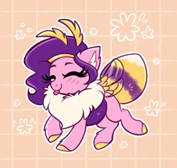 Size: 2048x1950 | Tagged: safe, artist:confetticakez, pipp petals, bee, bee pony, bumblebee, original species, pony, g5, :p, abstract background, adorapipp, bumblebipp, cute, eyes closed, pipp is short, pipp is smol, pumkinroll is trying to murder us, solo, species swap, tongue out, xp
