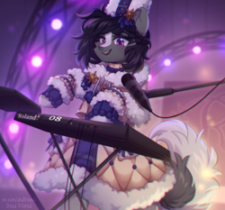 Size: 4252x3956 | Tagged: safe, artist:dedfriend, oc, oc only, pony, bipedal, concert, keyboard, microphone, musical instrument, solo, stage, synthesizer