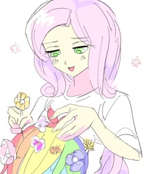 Size: 843x1001 | Tagged: safe, artist:ceitama, fluttershy, rainbow dash, human, equestria girls, g4, female, flower, flower in hair, lesbian, ship:flutterdash, shipping, simple background, white background