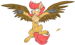 Size: 1025x621 | Tagged: safe, artist:pzkratzer, oc, oc only, oc:ponygriff, hybrid, ponygriff, belly, belly button, bipedal, flockmod, flying, male, simple background, sketch, solo, transparent background