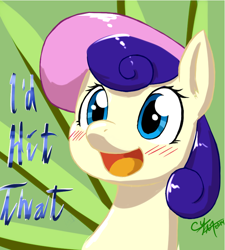 Size: 744x825 | Tagged: safe, artist:cybermananon, bon bon, sweetie drops, earth pony, pony, g4, 2014, blush lines, blushing, bust, female, i'd fuck it, mare, open mouth, open smile, portrait, signature, smiling