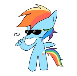 Size: 534x526 | Tagged: safe, artist:_renverie, rainbow dash, pegasus, pony, semi-anthro, g4, bipedal, glasses, rad, simple background, solo, stylistic suck, sunglasses, white background, wings