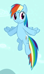 Size: 180x300 | Tagged: safe, editor:iks83, screencap, rainbow dash, pegasus, pony, g4, may the best pet win, season 2, animated, blue body, blue coat, blue fur, blue pony, blue wings, cropped, cute, dashabetes, female, find a pet, floating, gif, loop, magenta eyes, mare, multicolored hair, multicolored mane, multicolored tail, rainbow hair, rainbow tail, smiling, solo, spread wings, tail, wings