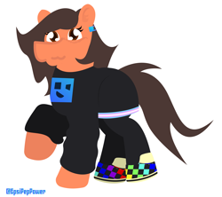 Size: 6085x5393 | Tagged: safe, artist:epsipeppower, oc, oc only, oc:robertapuddin, pony, baggy clothing, casual, shoes, simple background, sneakers, solo, transgender, white background