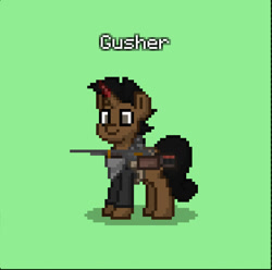 Size: 841x835 | Tagged: safe, oc, oc only, oc:gusher, oc:pieter, pony, unicorn, ashes town, fallout equestria, bandana, clothes, green background, horn, in old geneva, mohawk, raider, simple background, solo, unicorn oc