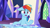 Size: 1280x720 | Tagged: safe, screencap, rainbow dash, pegasus, pony, g4, my little pony: friendship is magic, school daze, cutie map, raised hoof, sad, solo, throne, twilight's castle