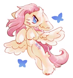 Size: 1726x1846 | Tagged: safe, artist:endogeny333, artist:endogenys, fluttershy, pegasus, pony, g4, cute, female, hair over one eye, looking at you, mare, open mouth, shyabetes, simple background, solo, spread wings, white background, wings