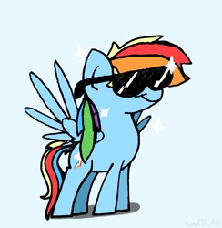 Size: 1067x1093 | Tagged: safe, artist:funnyk16, rainbow dash, pegasus, pony, g4, blue background, female, simple background, solo, sunglasses