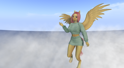 Size: 3840x2097 | Tagged: safe, fluttershy, pegasus, anthro, unguligrade anthro, g4, clothes, cute, high res, hoers, midriff, screenshots, second life, sexy, skirt, video at source, video in description
