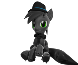 Size: 2546x2120 | Tagged: safe, artist:lithus, oc, oc only, oc:grayhoof, pegasus, pony, 3d, blender, blender cycles, clothes, fedora, gray coat, green eyes, grey hair, happy, hat, high res, raised hoof, render, scarf, simple background, sitting, smiling, smirk, transparent background