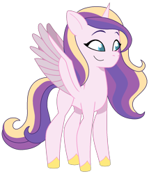 Size: 1228x1435 | Tagged: safe, alternate version, artist:westrail642fan, princess cadance, alicorn, pony, rise and fall, g4, g5, my little pony: tell your tale, alternate color palette, concave belly, female, fit, mare, simple background, slender, solo, spread wings, style emulation, thin, trace, transparent background, wings