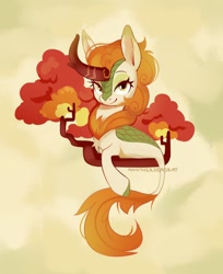 Size: 1046x1280 | Tagged: safe, artist:anotherdeadrat, autumn blaze, kirin, g4, abstract background, bust, portrait, smiling, solo, tree