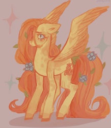 Size: 1874x2148 | Tagged: safe, artist:pajore62, fluttershy, pegasus, pony, g4, flower, flower in hair, flower in tail, solo, tail
