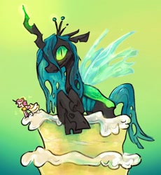 Size: 1882x2048 | Tagged: safe, artist:sealdeer, queen chrysalis, changeling, changeling queen, g4, cake, food, solo