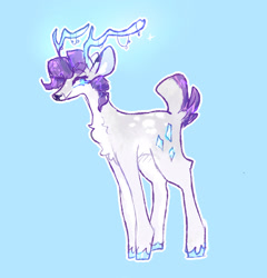 Size: 2048x2133 | Tagged: safe, artist:sealdeer, part of a set, rarity, deer, g4, antlers, blue background, chest fluff, deerified, high res, rarideer, simple background, solo, species swap