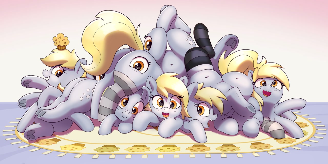 [abomination,belly,belly button,butt,clothes,derpy hooves,female,food,high res,looking at you,mare,muffin,not salmon,open mouth,pegasus,plot,pony,safe,socks,wat,buttface,underhoof,striped socks,gradient background,frog (hoof),smiling,eyes do not belong there,smiling at you,artist:pabbley,open smile,amalgam]