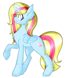 Size: 1249x1429 | Tagged: safe, artist:angellightyt, oc, oc only, alicorn, pony, alicorn oc, base used, chest fluff, eyelashes, glowing, glowing horn, grin, horn, raised hoof, simple background, smiling, solo, transparent background, wings