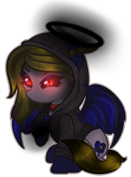 Size: 814x1102 | Tagged: safe, artist:angellightyt, oc, oc only, oc:angel light, pegasus, pony, base used, black sclera, choker, clothes, eyelashes, glowing, glowing eyes, halo, hoodie, nightmarified, pegasus oc, simple background, solo, transparent background, wings