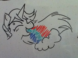 Size: 600x450 | Tagged: safe, artist:sinclair2013, oc, oc only, pony, unicorn, blushing, bust, puking rainbows, simple background, solo, traditional art, vomiting, white background, whiteboard