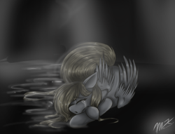 Size: 1583x1212 | Tagged: safe, artist:cyanocitta-blattidae, derpy hooves, pegasus, pony, g4, bedeviled-derpy, crying, sleeping