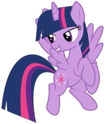 Size: 2749x3239 | Tagged: safe, artist:chipwanderer, artist:twilyisbestpone, derpibooru exclusive, twilight sparkle, alicorn, pony, g4, base used, female, flying, grin, high res, inconsistent line weight, lidded eyes, mare, open mouth, pegasus wings, simple background, smiling, smug, smuglight sparkle, solo, transparent background, twilight sparkle (alicorn), wings, wrong eye shape