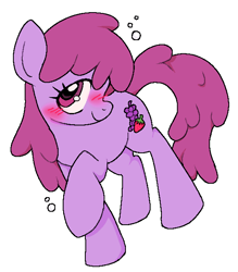 Size: 550x628 | Tagged: safe, artist:muffinz, berry punch, berryshine, earth pony, pony, g4, berrybetes, blushing, bubble, cute, drunk, drunk bubbles, female, mare, simple background, solo, tipsy, white background