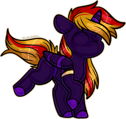 Size: 1696x1598 | Tagged: safe, artist:sexygoatgod, oc, oc only, oc:dawn chaser, alicorn, pony, alicorn oc, bound wings, chibi, fetish, hood, horn, intersex, latex, latex mask, latex suit, simple background, solo, starfall kingdom, transparent background, wings