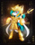 Size: 3928x5000 | Tagged: safe, artist:zidanemina, dj pon-3, vinyl scratch, unicorn, semi-anthro, g4, arm hooves, armor, black background, crossover, gold saint, golden armor, saint seiya, simple background, smiling, solo, spear, standing, weapon, zodiac