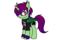 Size: 3544x2363 | Tagged: safe, artist:k0br4, oc, oc only, oc:midnight ray, alicorn, bat pony, bat pony alicorn, hybrid, pony, bat pony oc, bat wings, clothes, emo, eyeliner, gloves, high res, horn, makeup, my chemical romance, sad, simple background, solo, standing, transparent background, unicorn oc, wings