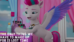 Size: 2000x1125 | Tagged: safe, edit, edited screencap, editor:quoterific, screencap, zipp storm, pegasus, pony, g5, have you seen this dragon?, my little pony: make your mark, my little pony: make your mark chapter 2, detective zipp, female, flying, hoof hold, mare, open mouth, pun, solo, spread wings, unshorn fetlocks, wings