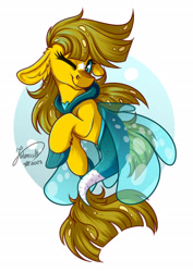 Size: 1920x2716 | Tagged: safe, artist:julunis14, oc, oc only, oc:ayza, pony, seapony (g4), bubble, digital art, dorsal fin, female, fin, fin wings, fins, fish tail, floppy ears, flowing mane, flowing tail, looking at you, mare, ocean, one eye closed, seaponified, signature, simple background, smiling, smiling at you, solo, species swap, swimming, tail, underwater, water, white background, wings, wink