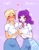 Size: 700x899 | Tagged: safe, artist:lapindanseur, applejack, rarity, human, g4, blushing, clothes, duo, female, heart, holding hands, humanized, lesbian, ship:rarijack, shipping, shirt, skirt