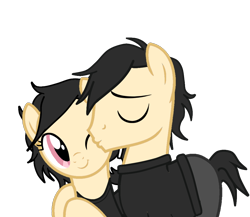 Size: 1012x878 | Tagged: safe, artist:edy_january, earth pony, pony, g4, andrew graves, ashley graves, base used, brother and sister, clothes, eyes closed, female, goth, gothic, hug, kissing, link in description, male, pants, red eyes, shipping, siblings, simple background, smiling, sweater, the coffin of andy and leyley, transparent background