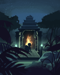 Size: 1574x1970 | Tagged: safe, artist:triplesevens, part of a set, oc, oc only, oc:triple sevens, jungle, night, outdoors, temple