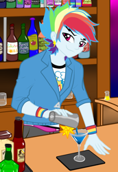 Size: 990x1440 | Tagged: safe, artist:flutterblaze, rainbow dash, human, equestria girls, g4, alcohol, bartender, equestria guys, male, polish, rainbow blitz, rule 63, solo, vinegar