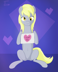 Size: 3008x3760 | Tagged: safe, artist:finirim, derpy hooves, pegasus, pony, g4, belly, belly button, cute, female, heart, high res, i love you, looking at you, mare, simple background, solo