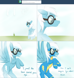 Size: 2562x2711 | Tagged: safe, artist:ask-fleetfoot, fleetfoot, pegasus, pony, g4, ask-fleetfoot, clothes, cloud, flying, goggles, high res, quadrupedal, solo, uniform, wonderbolts uniform