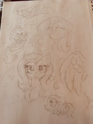 Size: 1536x2048 | Tagged: safe, artist:confetticakez, fluttershy, earth pony, pegasus, pony, g4, :p, ><, chibi, cute, eep, eyes closed, floating heart, heart, hiding behind wing, looking at you, rainbow, shyabetes, sketch, sketch dump, smiling, smiling at you, tongue out, traditional art, wings