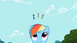 Size: 1280x720 | Tagged: safe, screencap, blaze, high winds, rainbow dash, surprise (g4), pony, g4, my little pony: friendship is magic, secret of my excess, cute, dashabetes, looking up, wonderbolts